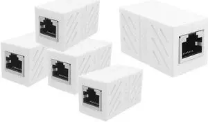 Female to Female Network LAN Connector Adapter Coupler Extender RJ45 Ethernet Cable Extension Converter for Cat7 Cat6 Cat5e(5-pack, White)