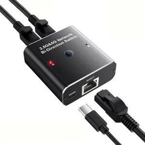 2.5G/5G Gigabit Ethernet Splitter, Ethernet Selector Bi-Directional, 1000Mbps Network Extension with USB Power Cable, LAN Interface Internet Splitter for Cat5/5e/6/7/8 Cable