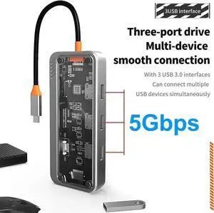 10 in 1 USB C Laptop Docking Station for Notebook Laptop USB C Hub Multiport Adapter Dongle Dock,USB C to HDMI+VGA+Ethernet+100W USB C Power Charging Port+3USB+SD/TF+Audio