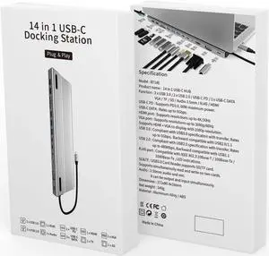 Docking Station, 14 in 1 USB C Adapter, USB C Dongle with 4K to HDMI, 87W PD Charging Port, 5 USB-A,2 USB-C, SD/TF Card Reader,3.5mm Audio, Gigablit USB-C Hub for MacBook Pro, iPad Pro, XPS