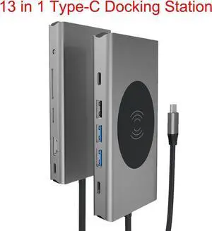 13 IN 1 USB C Hub for MacBook, Docking Station USB C Adapter with 100W Power Delivery, 4K HDMI,VGA, USB C and USB3.0 Ports,USB-C Port, SD and TF Card Reader,3.5mm Audio, Ethernet,Wireless Charging 13 IN 1 USB C Hub for MacBook, Docking Station USB C Adapter with 100W Power Delivery, 4K HDMI,VGA, USB C and USB3.0 Ports,USB-C Port, SD and TF Card Reader,3.5mm Audio, Ethernet,Wireless Charging