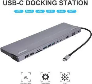 14-in-1 USB Type C Hub Adapter with 4K HDMI-Compatible Port ,VGA, 3 USB 3.0 Ports, 2 USB 2.0 Ports, 2 USB-C Ports, SD&Micro SD Card, PD Charging,3.5mm Audio, Gigablit for Macbook/Pro