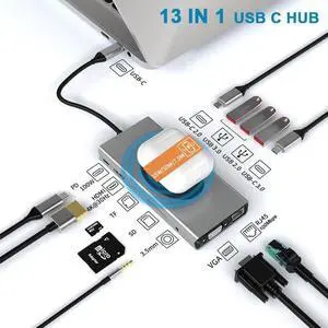 14 in 1 USB-C Hub: Mac Adapter is easily fufill your daily use. It mainly extends your thunderbolt 3/Type C devices to 4K@30hz HDMI, VGA, network RJ45 interface, USB3.0-A , SD/TF card reader, 3.5mm Au