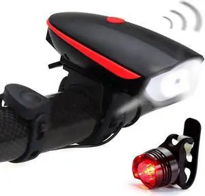 Super Bright Bike Light Set Bike Horn 120 db USB Rechargeable Bike Headlight Taillight Included Bicycle Light Front and Rear,250 Lumens,IP44 Waterproof For Bicycle Mountain Bike Safe Riding