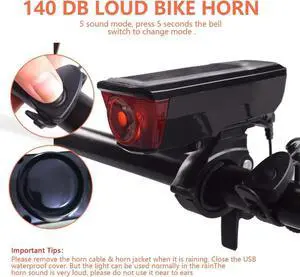 Ultra Bright Solar USB Rechargeable Bike Light Set, Powerful Bicycle Front Headlight and Back Taillight, 4 Light Modes, Easy to Install for Men Women Kids Road Mountain Cycling