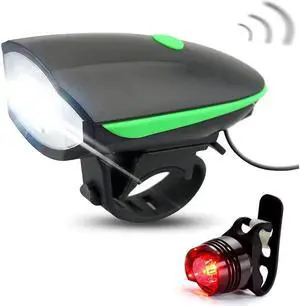 Bike Headlight + Taillight + Horn Combinations, IP44 Waterproof 250 Lumens USB Rechargeable Bike Headlight with Quick Release System, 120 db Bike Horn, LED Bike warning Tail Light -Blue