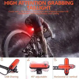 Upgraded 350 Lumens Bike Light Solar USB Rechargeable, LED Bicycle Headlight Front and Back Rear Tail Lights, Waterproof, Easy to Install for Men Women Kids Cycling Safety
