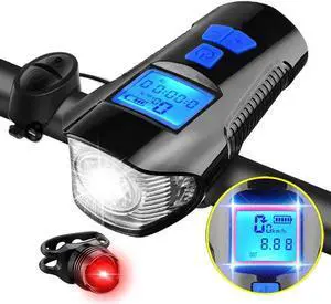 Ultra Bright USB Rechargeable Bike Light with LCD Speedometer Odometer Headlight & Tail Light Set- Fits All Bicycles, Hybrid, Road, MTB, with Quick Release Ultra Bright USB Rechargeable Bike Light with LCD Speedometer Odometer Headlight & Tail Light Set- Fits All Bicycles, Hybrid, Road, MTB, with Quick Release