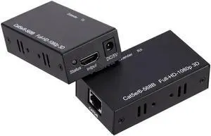 HDMI Extender Over Cat5e/6 1080P , HDMI Over Ethernet Extender 196ft/60m, 60 Meter HDMI Extender (Tx + Rx) Via Single RJ45 Cat6 Ethernet Cable Transmit