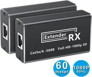 HDMI Extender Over Cat5e/6 1080P with IR Control, HDMI Over Ethernet Extender 196ft/60m, HDMI Extender (Tx + Rx) Via Single RJ45 Cat5e/Cat6 Ethernet Cable Transmit