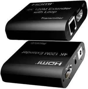 HDMI Extender Over Ethernet CAT5e/6/CAT7 - Up to 394ft (120m) - Lossless Low Latency Signal, HDMI Loopout - Long Range Ethernet to HDMI at 4K@30Hz - (4KHE120M)