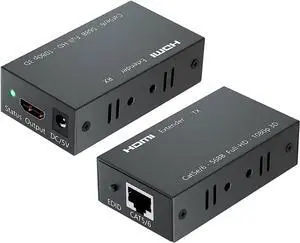 196ft/60m HDMI Extender (Tx + Rx) Via Single RJ45 Cat6 Ethernet Cable Transmit Support 1080p - HDMI Transmitter Receiver Set