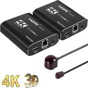 4K HDMI over Ethernet Extender Over CAT5e/CAT6/CAT7, with IR Upto 393 Feet - Loop Out - 4K @ 30Hz 1080P Full HD Signal Distribution (One Pair Transmitter and Receiver)