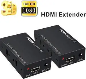 HDMI Extender 1080p@60Hz, 3D, Over Single Cat5/Cat6 Cable Full HD Uncompressed Transmit Up to 196 Ft(60m), EDID Function Supported (Transmitter and Receiver)