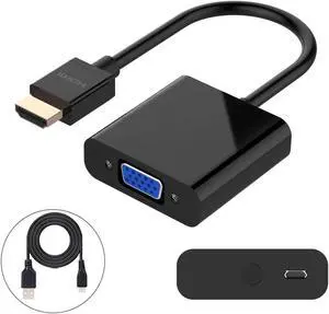 HDMI to VGA Adapter with Micro USB Charging Cord(Male to Female) for Computer, Desktop, Laptop, PC, Monitor, Projector, HDTV, Chromebook, Raspberry Pi, Roku, Xbox and More - Black HDMI to VGA Adapter with Micro USB Charging Cord(Male to Female) for Computer, Desktop, Laptop, PC, Monitor, Projector, HDTV, Chromebook, Raspberry Pi, Roku, Xbox and More - Black