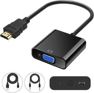 HDMI to VGA Converter, Gold-Plated HDMI to VGA Adapter (Male to Female) with 3.5mm Audio Port & Micro USB Charging Port for Computer, Desktop, Laptop, PC, Monitor, Projector, HDTV - White Black
