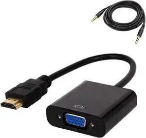HDMI to VGA Adapter with 3.5mm Audio Jack(Male to Female) for Computer, Desktop, Laptop, PC, Monitor, Projector, HDTV, Chromebook, Raspberry Pi, Roku, Xbox and More - Black