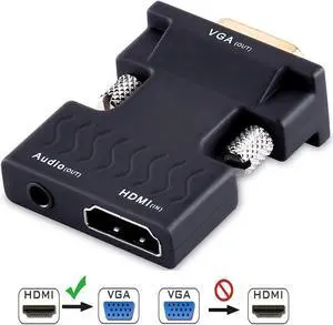 Gold-plated Active 1080P HDMI Female to VGA Male Adapter Converter with 3.5 mm Stereo Audio Convert your Monitor and Projector for Laptop PC PS3 Xbox Blu-ray DVD TV Stick