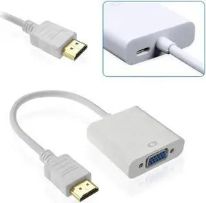 HDMI to VGA Adapter with Micro USB Charging Cord(HDMI to VGA Converter) (Male to Female) for Computer, Desktop, Laptop, PC, Monitor, Projector, HDTV, Chromebook, Raspberry Pi, Xbox -White
