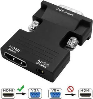 Female HDMI to VGA Male Converter Adapter for for TVs, Speakers, Computers, Laptops, Gaming Consoles, Notebooks, Blu-ray DVD Players & More
