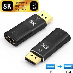 8K DisplayPort to HDMI Adapter, Jansicotek Converter Male DP to Female HDMI Cable Adapter Video Audio For PC TV Projector Laptop