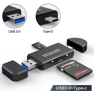 USB3.0/Type C SD Card Reader, USB 3.0 SD Card Reader OTG Adapter for SDXC, SDHC, SD, MMC, RS- MMC, Micro SDXC, Micro SD, Micro SDHC Card and UHS-I Cards USB 2.0