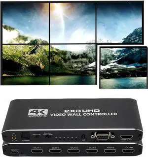 Video Wall Controller 2x3 4K 30Hz Processor HDMI 1.4 HDCP 1.4 with RS232 Support 14 Display Modes -1x1, 1x2, 1x3, 1x4, 1x5,1x6, 2x1, 2x2, 2x3, 3x1, 3x2, 4x1,5x1, 6x1 with 1 HDMI Input 6 HDMI Output