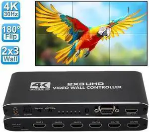 2x3 Video Wall Controller, Support RS232, 1080P@60Hz, HDMI 1.4, HDCP 1,4, HDMI Input, 6-HMDI Output, Supports 14 Display Modes for Sports bar, Restaurant, School, Company, Home Theater, Mall