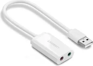 USB Audio Adapter External Stereo Sound Card with 3.5mm Headphone and Microphone Jack,Suitable for Windows, Mac, Linux,PC,Laptop,Plug and Play No Drivers Needed, White