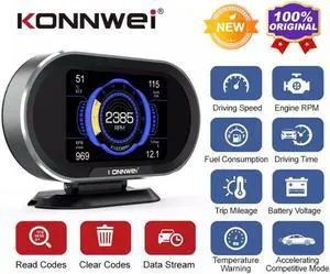 KW206 Head up Display, Car HUD Display for Cars OBD2 Gauge Display RPM OverSpeed Warning MPH Turbine Pressure Oil/Water Temperature Compass Time Altitude Fault Code Alarms for All 1996 and Newer Cars