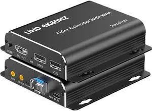 20Km 4K@60Hz HDMI Fiber Optic USB KVM Extender Video Transmitter Receiver HDMI Loop Over LC Fiber Cable for PS4 PS5 DVD PC To TV Monitor