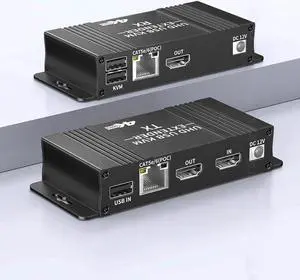 HDMI KVM USB Extender 1080P@60Hz KVM Extender Over Cat5e/Cat6 Up to 60m (196Ft), 2 Ports USB,Lossless or Zero Latency, Plug&Play(Point to Point KVM Extender)