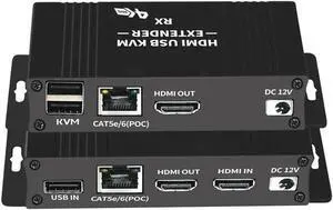 HDMI KVM USB Extender with PoC Over Cat5/Cat5e/Cat6 HDMI to RJ45 Support 1080p Video Lossless No Latency, 60m 196ft HDMI USB Transmitter and Receiver