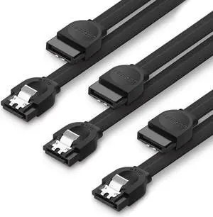 SATA Cable III, 3 Pack SATA Cable III 6Gbps Straight HDD SDD Data Cable Locking Latch 18 Inch Compatible SATA HDD, SSD, CD Driver, CD Writer