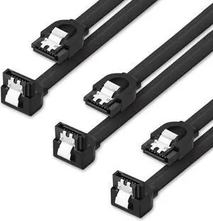 SATA Cable III 90 Degree 3 Pack 6Gbps Straight to Right HDD SDD Data Cable with Locking Latch 18 Inch for SATA HDD, SSD, CD Driver, CD Writer