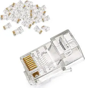 50-Pieces RJ45 CAT5 CAT5E Connector 8P8C Gold Plated Ethernet Crystal Head