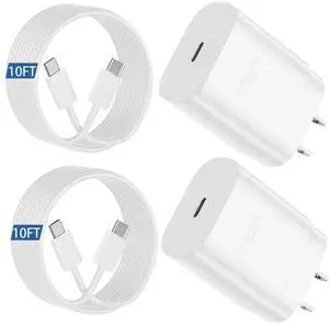 JAENFONGS25 S24 Ultra Charger 25W Super Fast USB C Charger Block 10FT Android Phone Type C Charger Cable Cord for Samsung Galaxy S24 Ultra/S24+/S24/S23 Ultra/S23/S22 Ultra/S22/S21/S20 /Note10 20-White