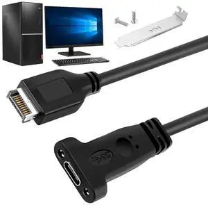 50CM USB 3.1 Type E To Type C Motherboard Extension Cable with Panel Mount Screw Internal Adapter Cable for Desktop PC