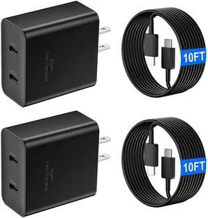 JAENFONG 45W Super Fast USB C Charger for iPhone 17 16 15 Pro Max, 2-Port 45 Watt Type C Charger Block with 10FT USB C Cable for Samsung Galaxy S25 Ultra/S25+/S25/S24/S23 Ultra/S23+/S22 Ultra/S22+/S20