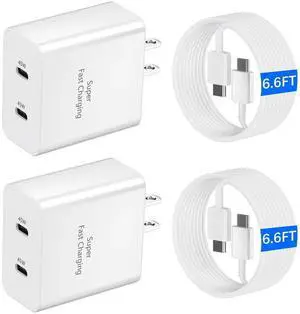 JAENFONG 45W USB-C Super Fast Charger, 2-Port 45 Watt Type C Charger Fast Charging Block with 6.6FT USB C Cable Cord for Samsung Galaxy S25 Ultra/S25+/S25/S24/S23 Ultra/S23+/S22 Ultra/S22+/S20 Ultra