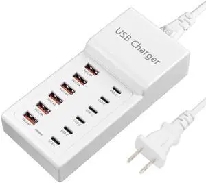 USB Charging Station, 12 Ports USB C Charger, 50W/10A MultiPort Charging Block[6 USBC+6 USBA], Compatible with iPhone 16/15/14/13/Samsung/Tablet/Watch/Headphones and Multiple Charger Plug