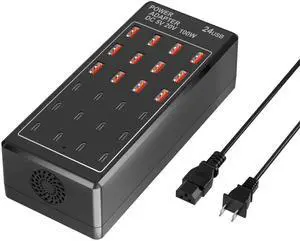 JAENFONG USB Charging Station Block, USB C Charger Station 24-Port 100W(20A), USB A Charger Block, Fast Charger Desktop Station, Multi-Function Smart Charger for Apple iPhone iPad Samsung Laptop Pixel