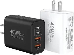 USB C Fast Charger Block,40W 4Port iPhone 17 Type C Charger Fast Charging Block PD Power Adapter+QC3.0 USB A Wall Charger Plug Type C Brick for iPhone 17/16/15/14/13Pro Max/iPhone Samsung,2Pack
