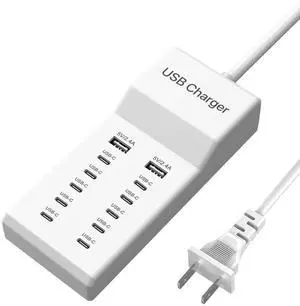 JAENFONG USB C Charger, 12 Ports USB Charging Station, 60W MultiPort Charger[10 USBC+2 USBA], Compatible with iPhone/iPad/Samsung/Google Pixel/Watch/Headphones