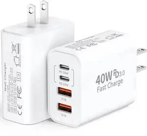 40W USB C Charger Block for iPhone17/17 Pro/17 Pro Max/Air/16/16 Pro/16 Pro Max/16 Plus/15/15 Pro Max/14 13 12 11 Pro Max XS XR X,4-Port PD+QC Multiport Power Adapter Type C Fast Charging Brick 40W USB C Charger Block for iPhone17/17 Pro/17 Pro Max/Air/16/16 Pro/16 Pro Max/16 Plus/15/15 Pro Max/14 13 12 11 Pro Max XS XR X,4-Port PD+QC Multiport Power Adapter Type C Fast Charging Brick