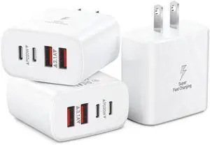 JAENFONG3-Pack USB C Charger Block, 40W 4-Port USB C Fast Charging Block Dual Port USBC Power Adapter Multiport Wall Plug Multi Type C Charging Block Cube for iPhone 16 15 14 13 12 11 Pro Max, Samsung