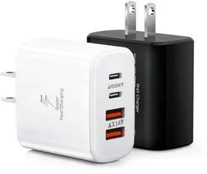 40W USB C Charger Black, 2-Pack USB C Wall Plug Fast Charging Block,4-Port PD+QC Power Adapter Multiport Brick Type C Box Dual Charger Block for iPhone 16/15/14/13/12/11/Pro Max,Samsung Galaxy
