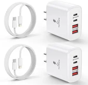 JAENFONG iPhone Charger Fast Charging, 2 Pack 40W 4-Port USB C Wall Charger Block with 2 Pack 6FT Long USB C to Lightning Cable for iPhone 14/13/12/11/Pro/Pro Max/Mini/Xs Max/XR/X, iPad