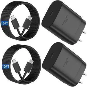 JAENFONG S25 S24 Ultra Charger 25W Super Fast USB C Charger Block & 10FT Android Phone Type C Charger Cable Cord for Samsung Galaxy S24 Ultra/S24+/S24/S23 Ultra/S23/S22 Ultra/S22/S21/S20 /Note10 20