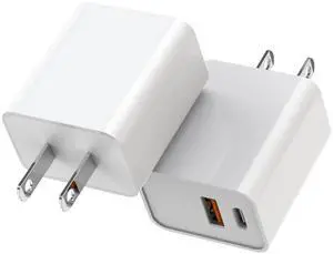 JAENFONG iPhone 15 Fast Charger, 2Pack USB C Charger - 20W Dual Port PD Type C + QC3.0 USB A Fast Charging Brick Plug Adapter for iPhone 15 Pro Max/15 Plus/14/13/12/11/Pro Max/SE/X, iPad Pro (White)